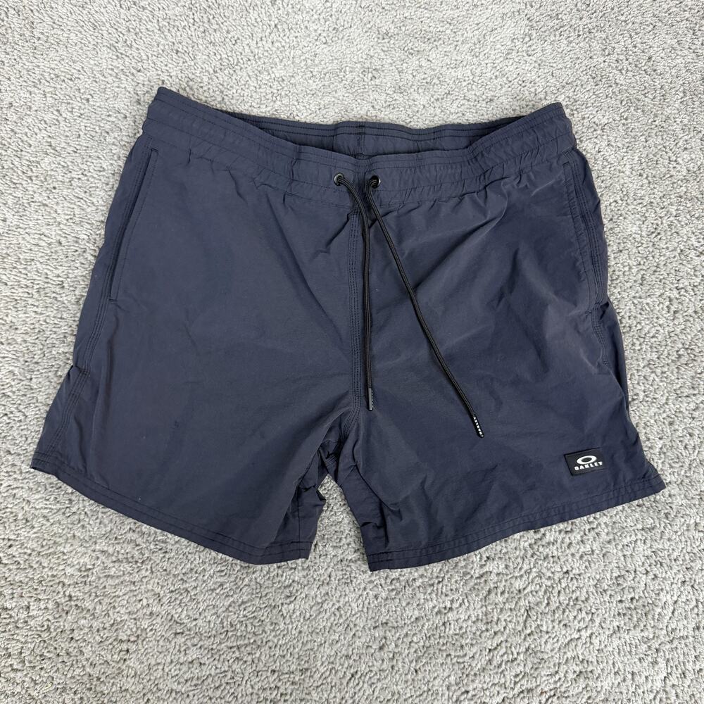 Oakley Shorts Mens Small Navy Blue Swim Trunks Lined Elastic Waist Pockets Mesh